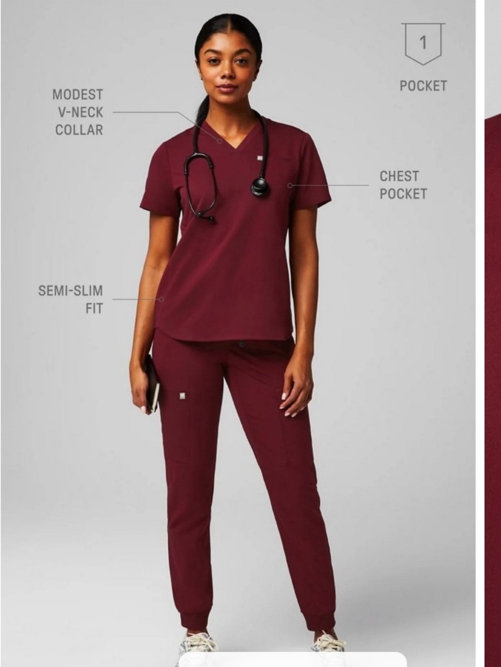 Fabletics Wine V-Neck Scrub Top & pants .